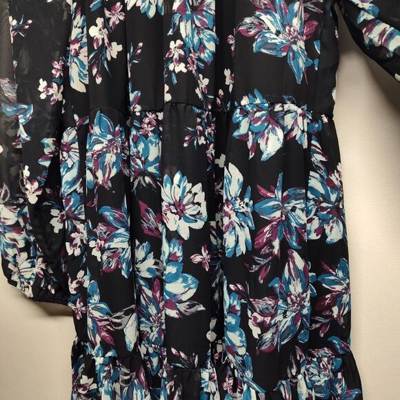 Studio A Mini Dress Women Size XL Black Floral Long Sleeve Modest Boho Party - Picture 4 of 9